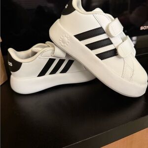 Adidas Kids' White and Black Velcro Sneakers